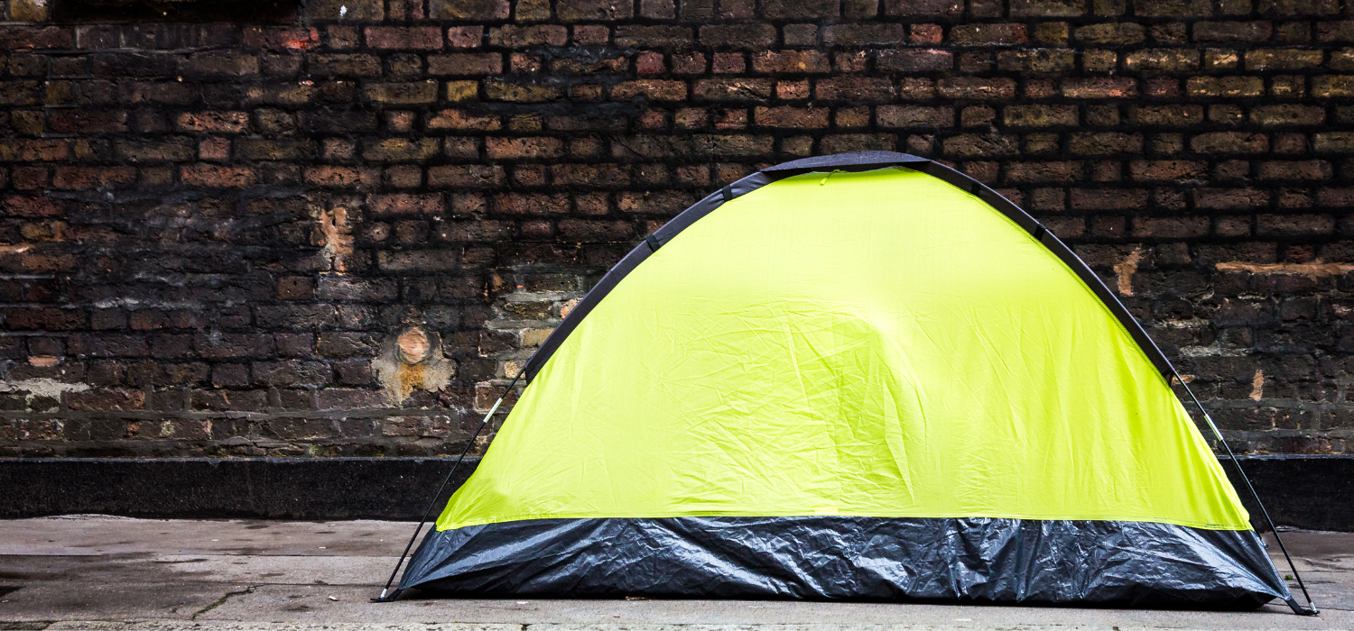 Dome tent on a street used for Housing First article on rough sleeping